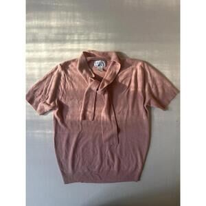 Vintage Soft Pink Short Sleeve Knit Top with Tie Neck